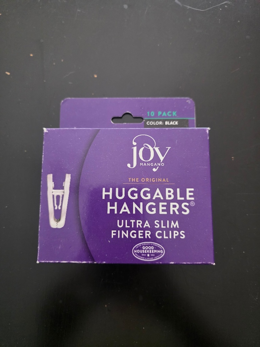 10 Pack of Joy Mangano Huggable Hangers Ultra Slim Finger Clips in Black